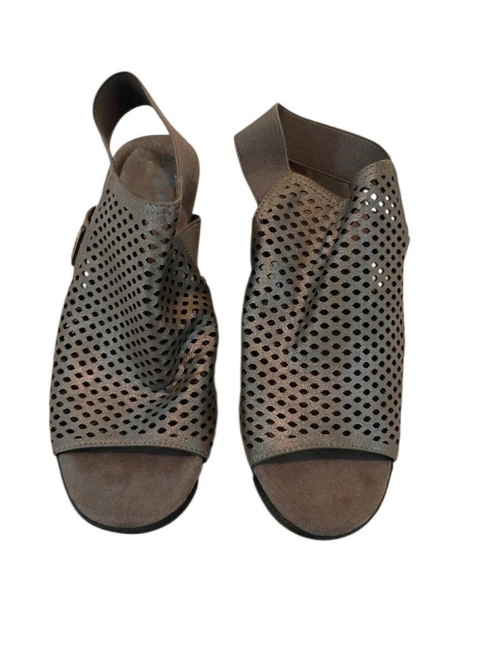 Anne Klein Sport Channyngp Pewter Perforated Wedge Sandals open toe slingbacks